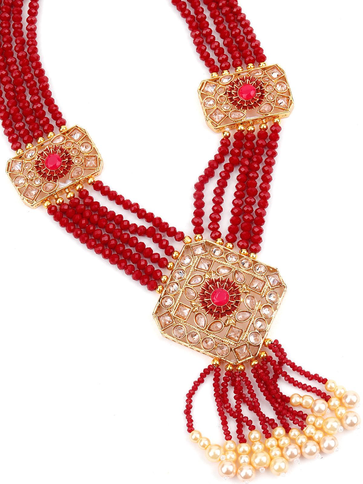 Multistring Red Mani Necklace Set - Rajwada