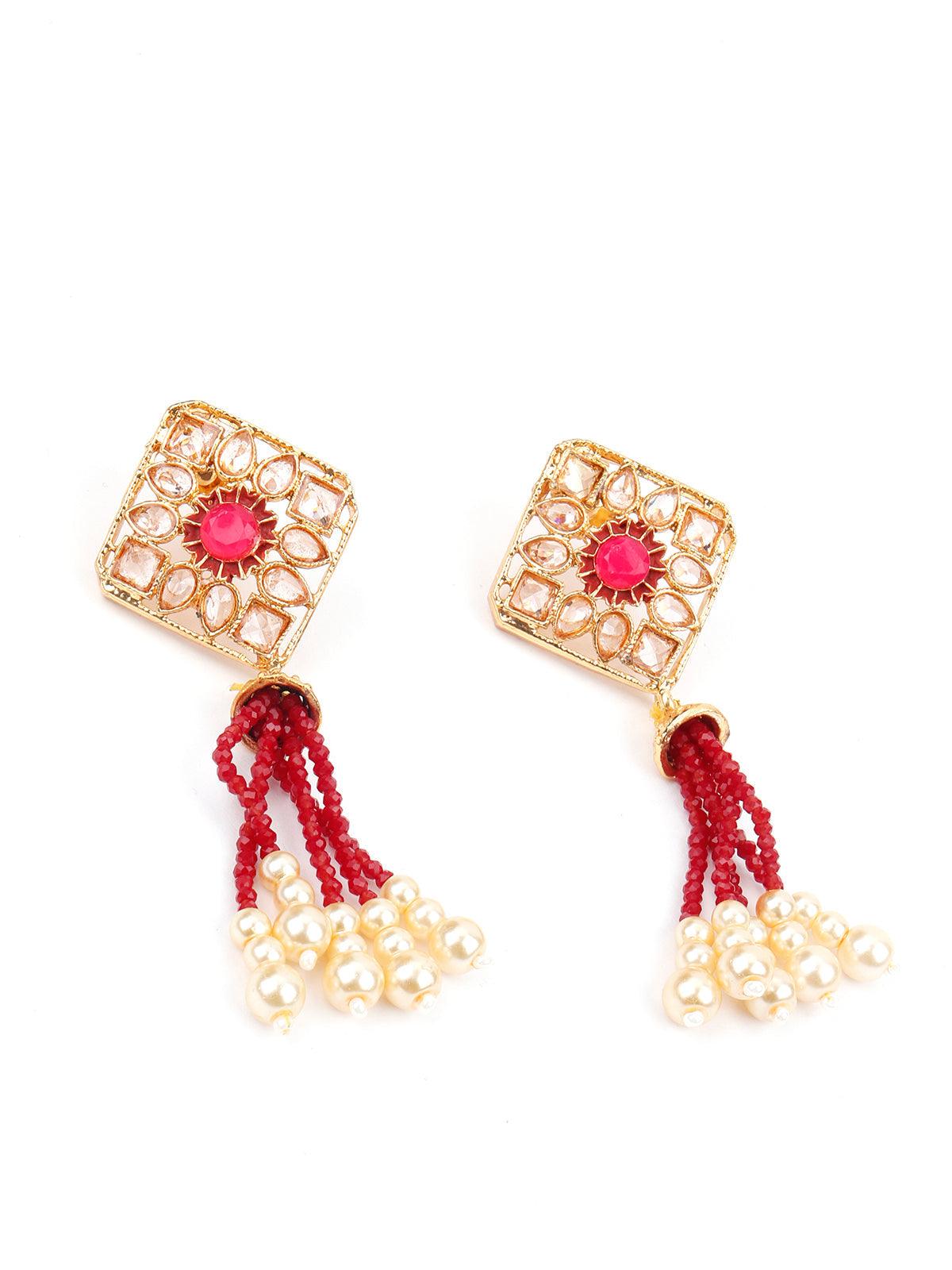 Multistring Red Mani Necklace Set - Rajwada