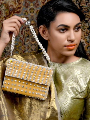 Mustard Yellow Embellished Box Clutch - Odette