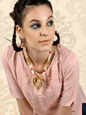 Mystic Gold Tone Pearl-Mani Necklace Set - Rajwada