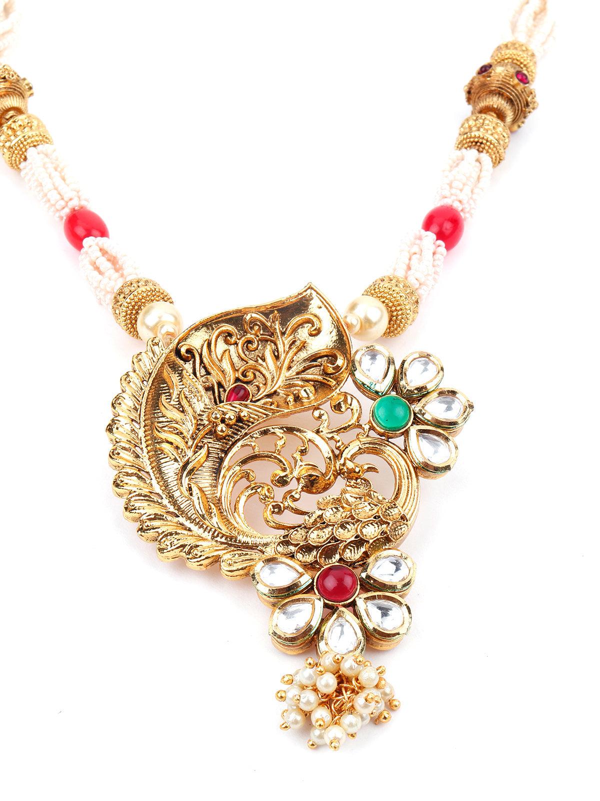 Mystic Gold Tone Pearl-Mani Necklace Set - Rajwada
