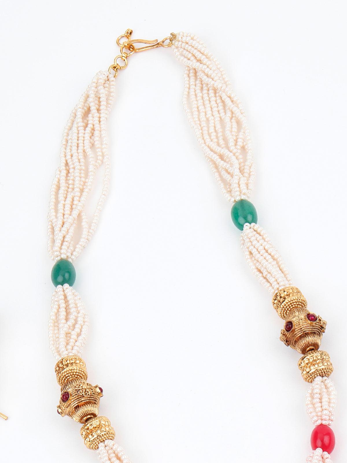 Mystic Gold Tone Pearl-Mani Necklace Set - Rajwada