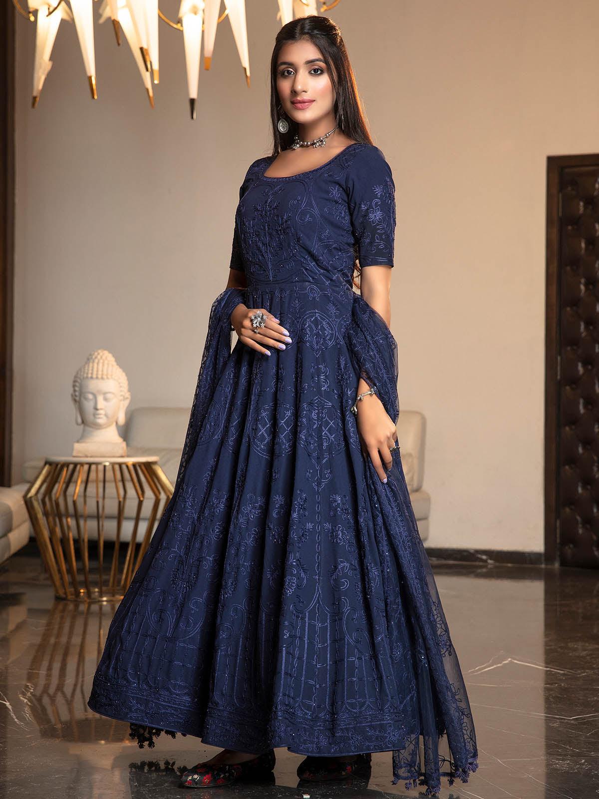 Navy Blue Diamond Georgette Anarkali - Rajwada