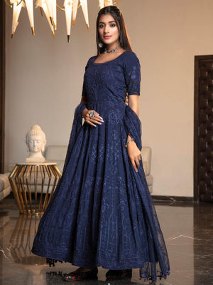 Navy Blue Diamond Georgette Anarkali - Rajwada