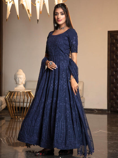 Navy Blue Diamond Georgette Anarkali - Rajwada