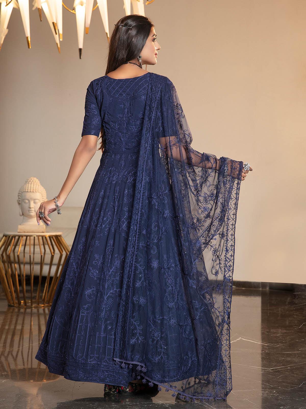 Navy Blue Diamond Georgette Anarkali - Rajwada