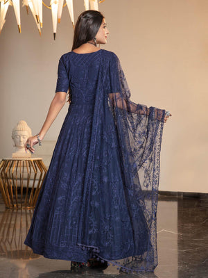 Navy Blue Diamond Georgette Anarkali - Rajwada