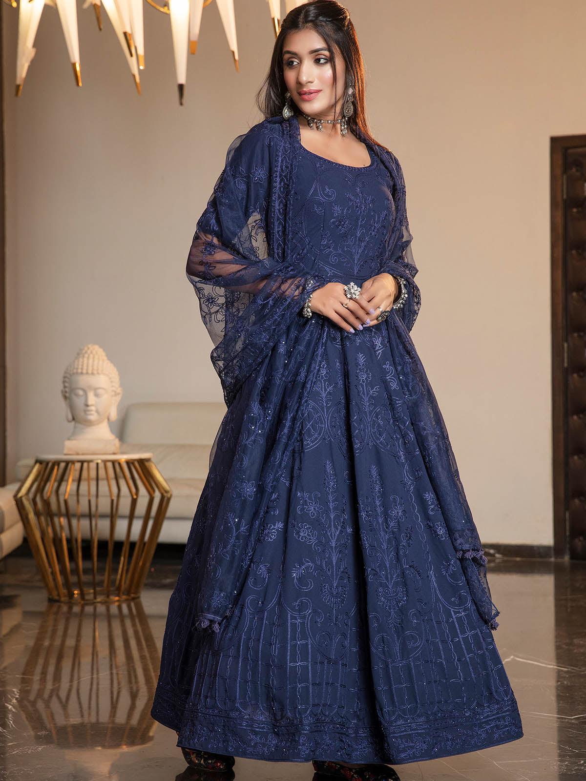 Navy Blue Diamond Georgette Anarkali - Rajwada