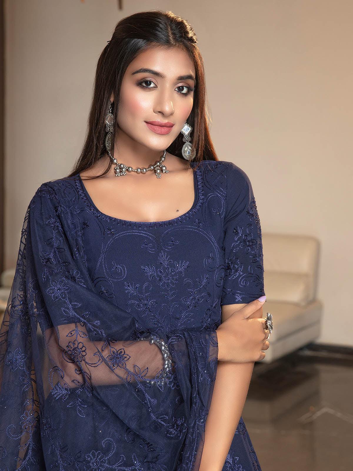 Navy Blue Diamond Georgette Anarkali - Rajwada