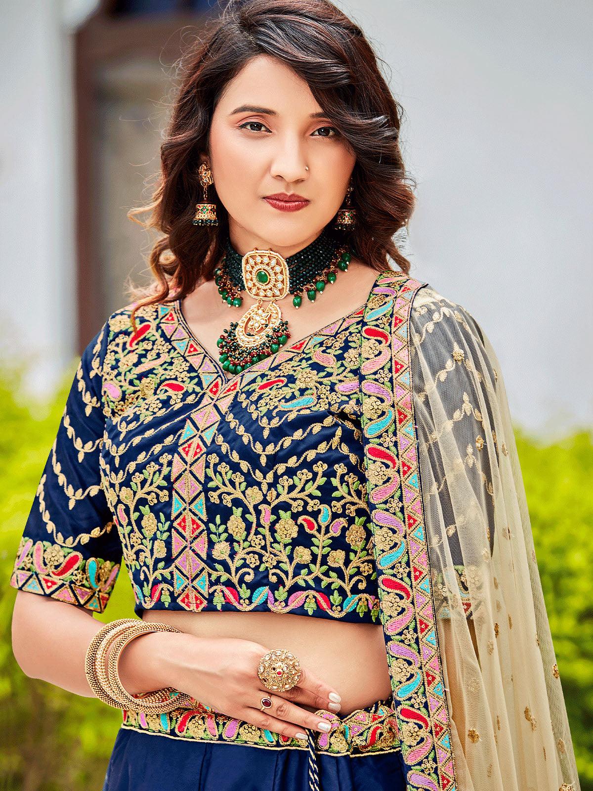 Navy Blue Festival Wear Lehenga Set - Rajwada