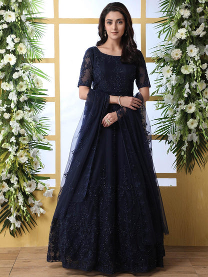 Navy Blue Net Anarkali - Rajwada
