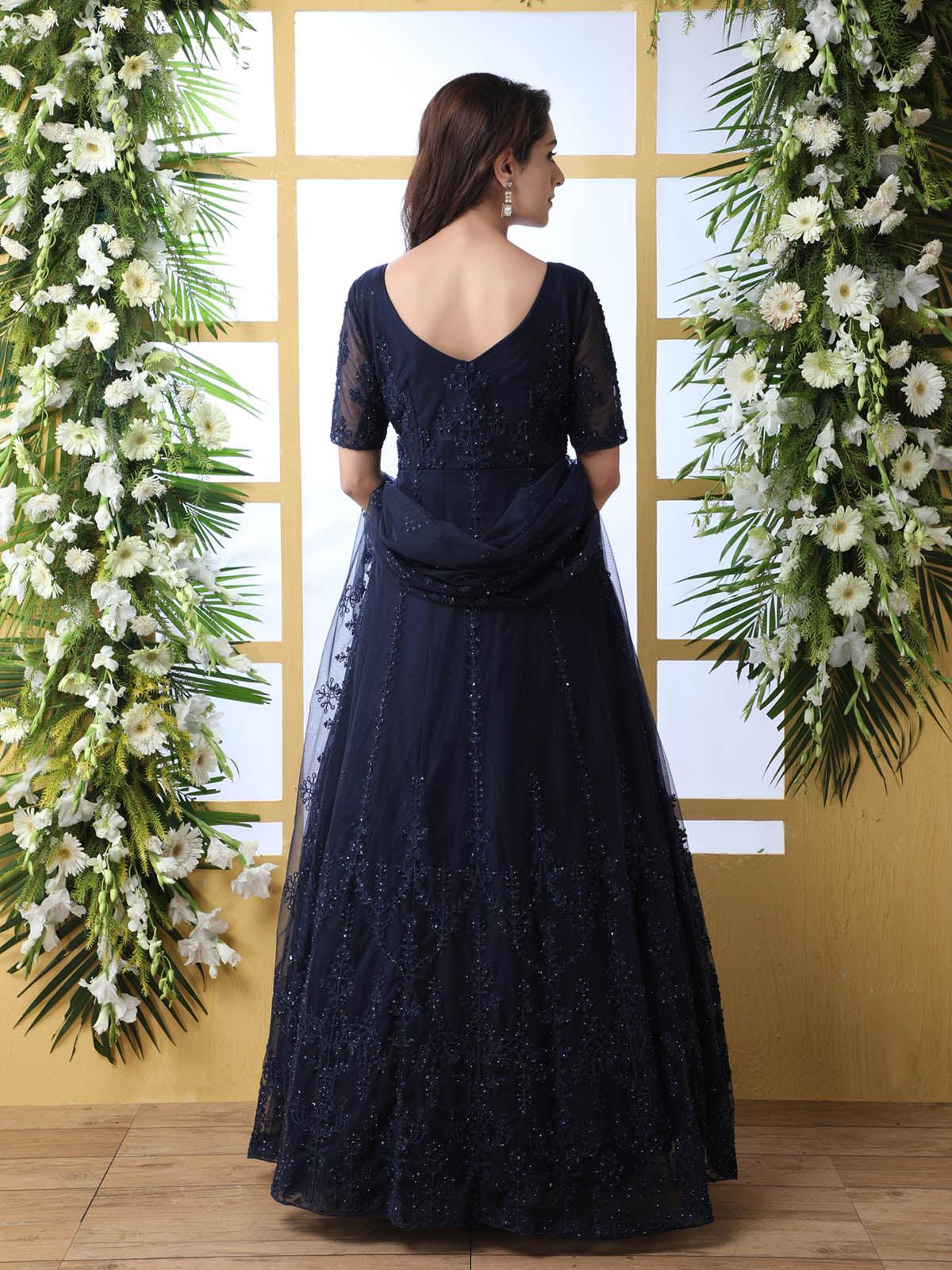 Navy Blue Net Anarkali - Rajwada