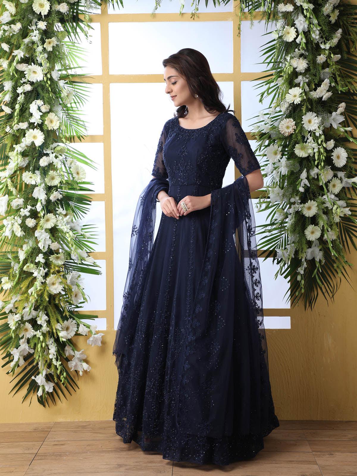 Navy Blue Net Anarkali - Rajwada