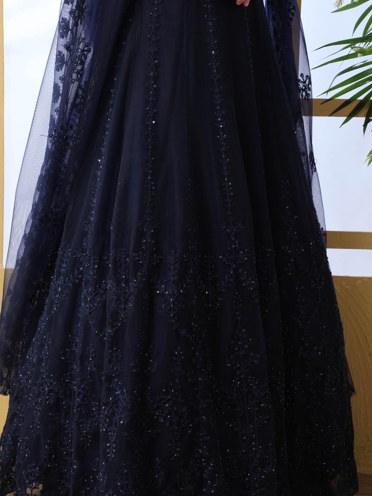 Navy Blue Net Anarkali - Rajwada