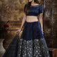 Navy Blue Organza Embroidered Lehenga - Rajwada