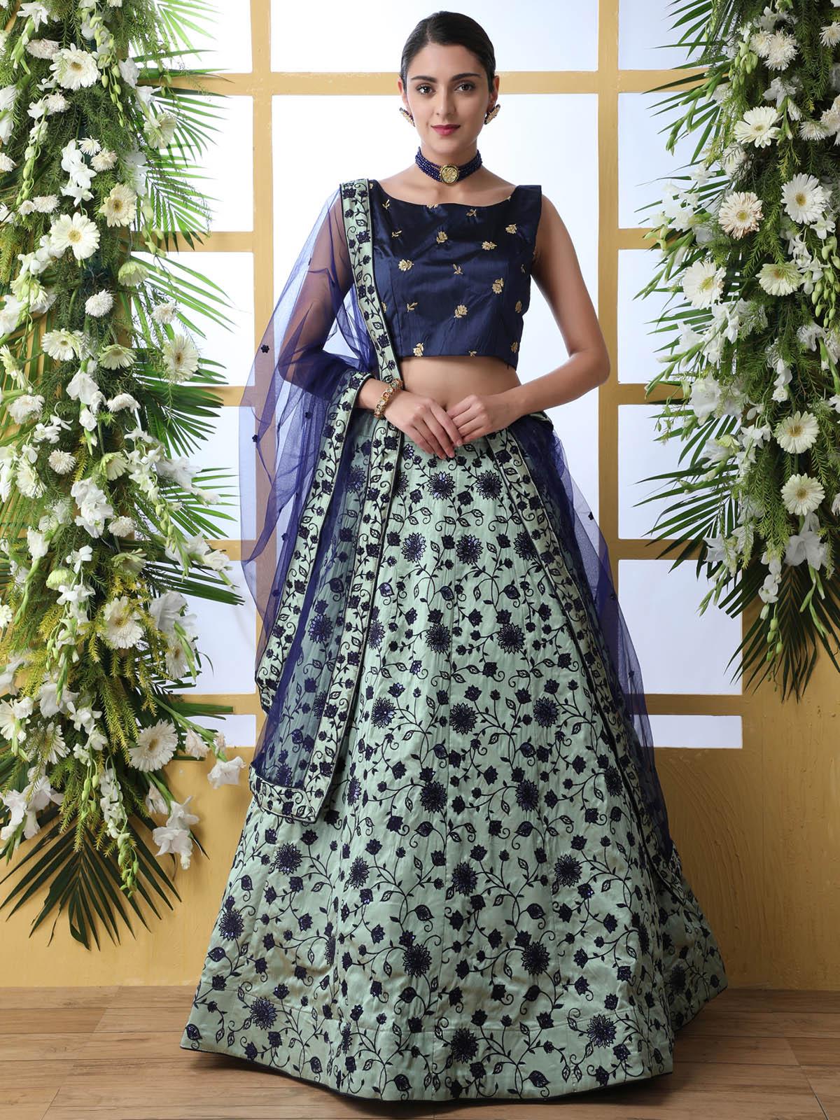 Navy blue Sequins Art Sillk Lehenga Set - Rajwada
