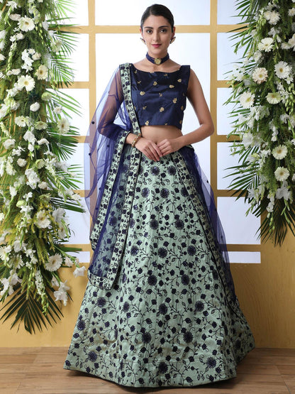 Navy blue Sequins Art Sillk Lehenga Set - Rajwada