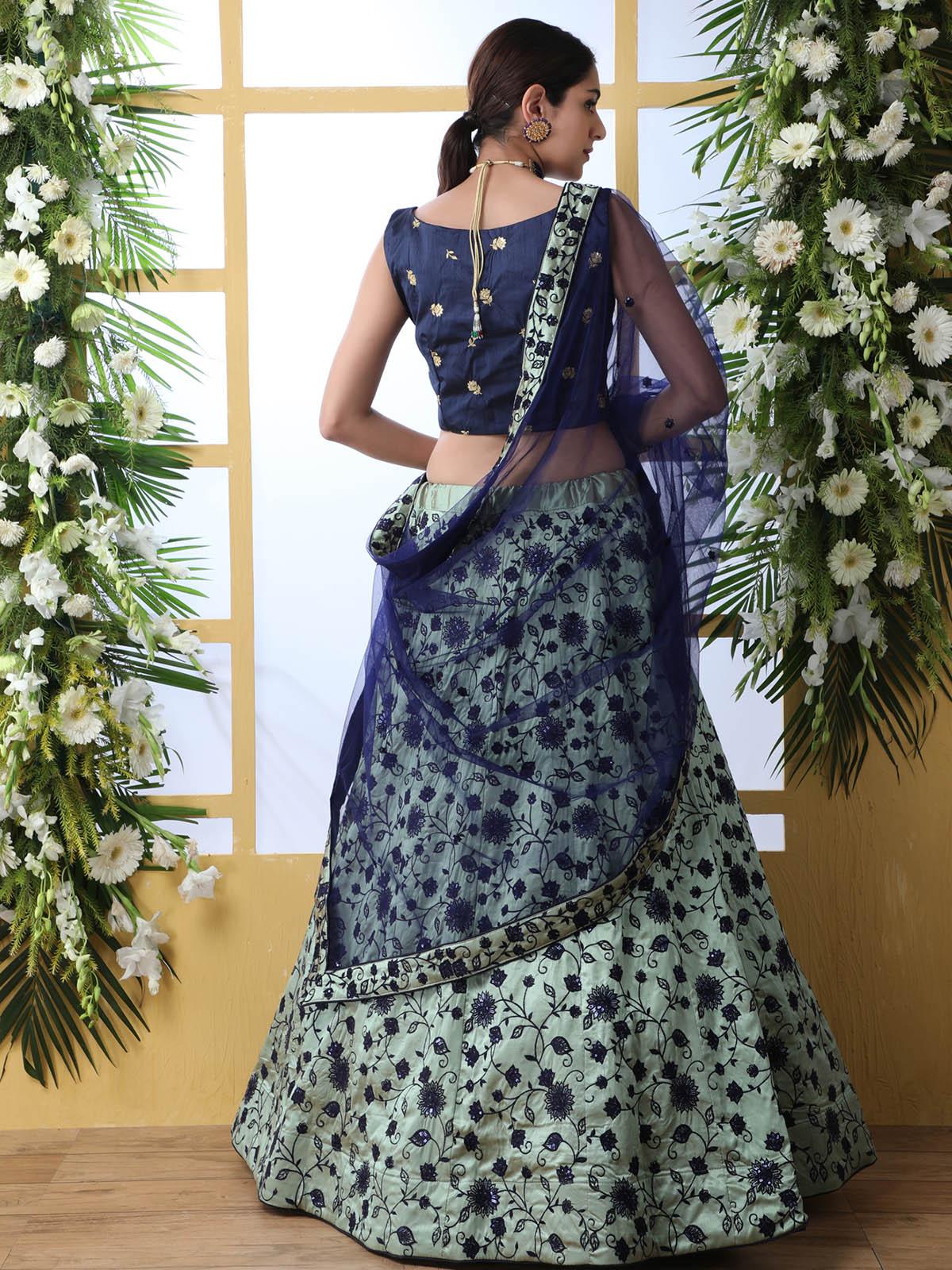 Navy blue Sequins Art Sillk Lehenga Set - Rajwada