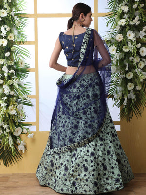 Navy blue Sequins Art Sillk Lehenga Set - Rajwada