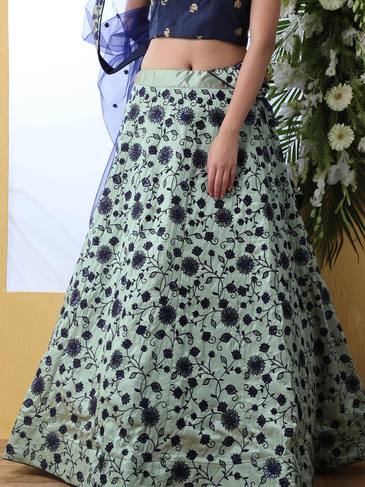 Navy blue Sequins Art Sillk Lehenga Set - Rajwada