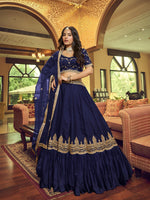 Navy blue Silk and Satin Lehenga Choli - Rajwada