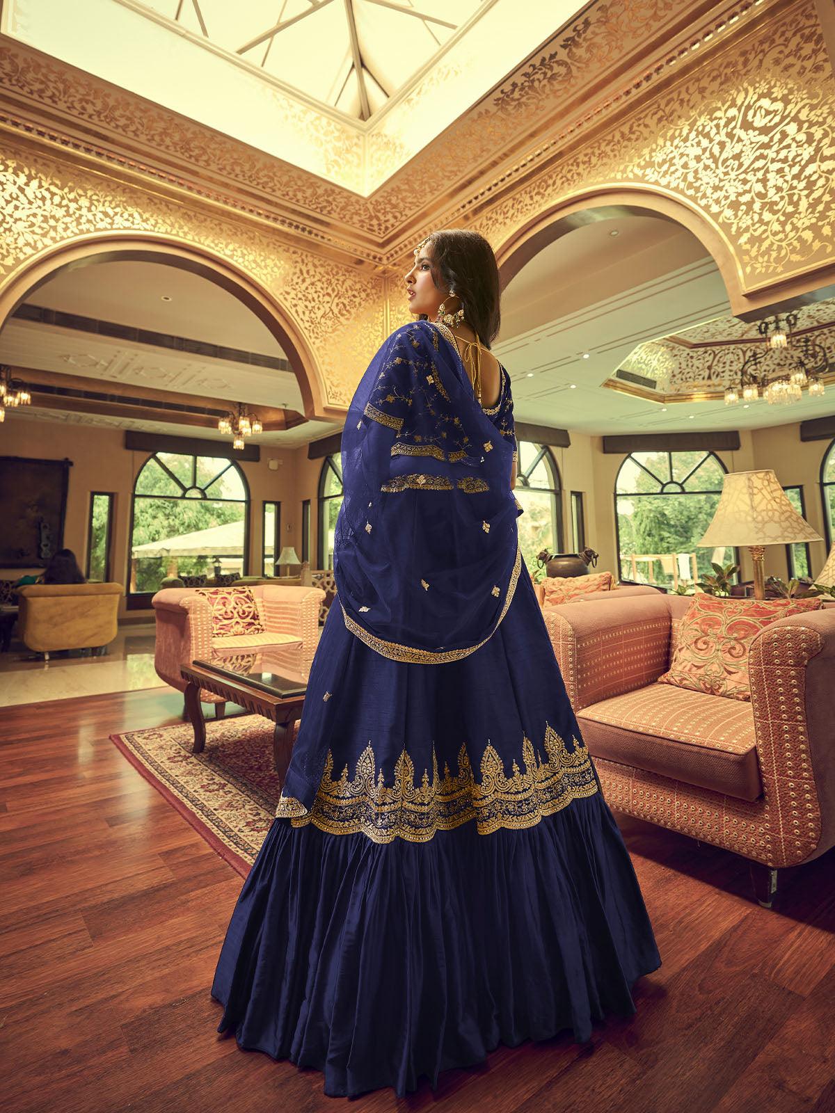 Navy blue Silk and Satin Lehenga Choli - Rajwada