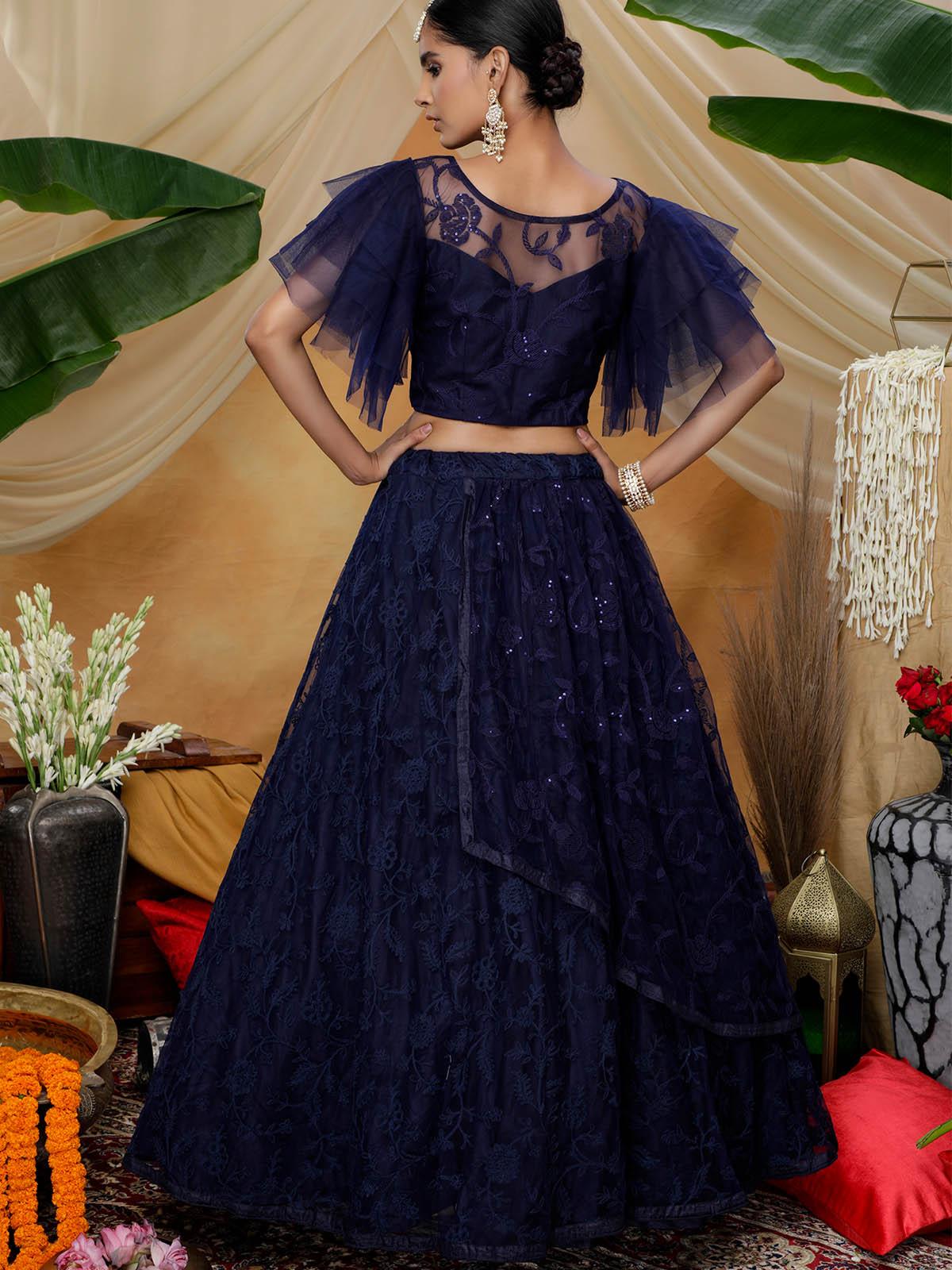 Navy Sequins Net Lehenga Set - Rajwada