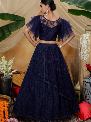 Navy Sequins Net Lehenga Set - Rajwada