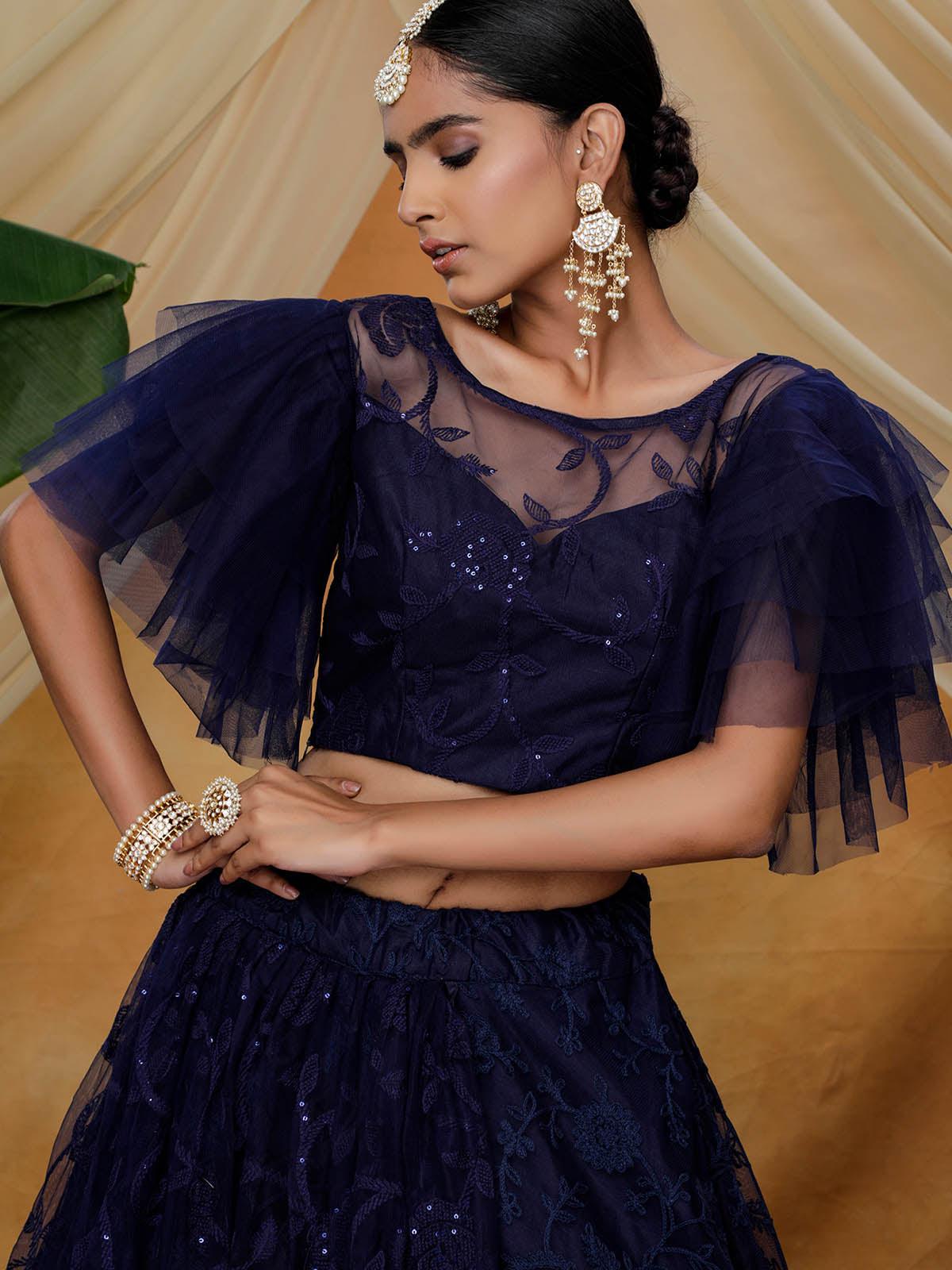 Navy Sequins Net Lehenga Set - Rajwada