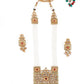 Netted Pattern Gold Tone Kundan-Pearl Necklace Set - Rajwada