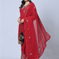 Rajwada Women Maroon Embroidered Georgette Semi Stitched Straight Partywear Suit