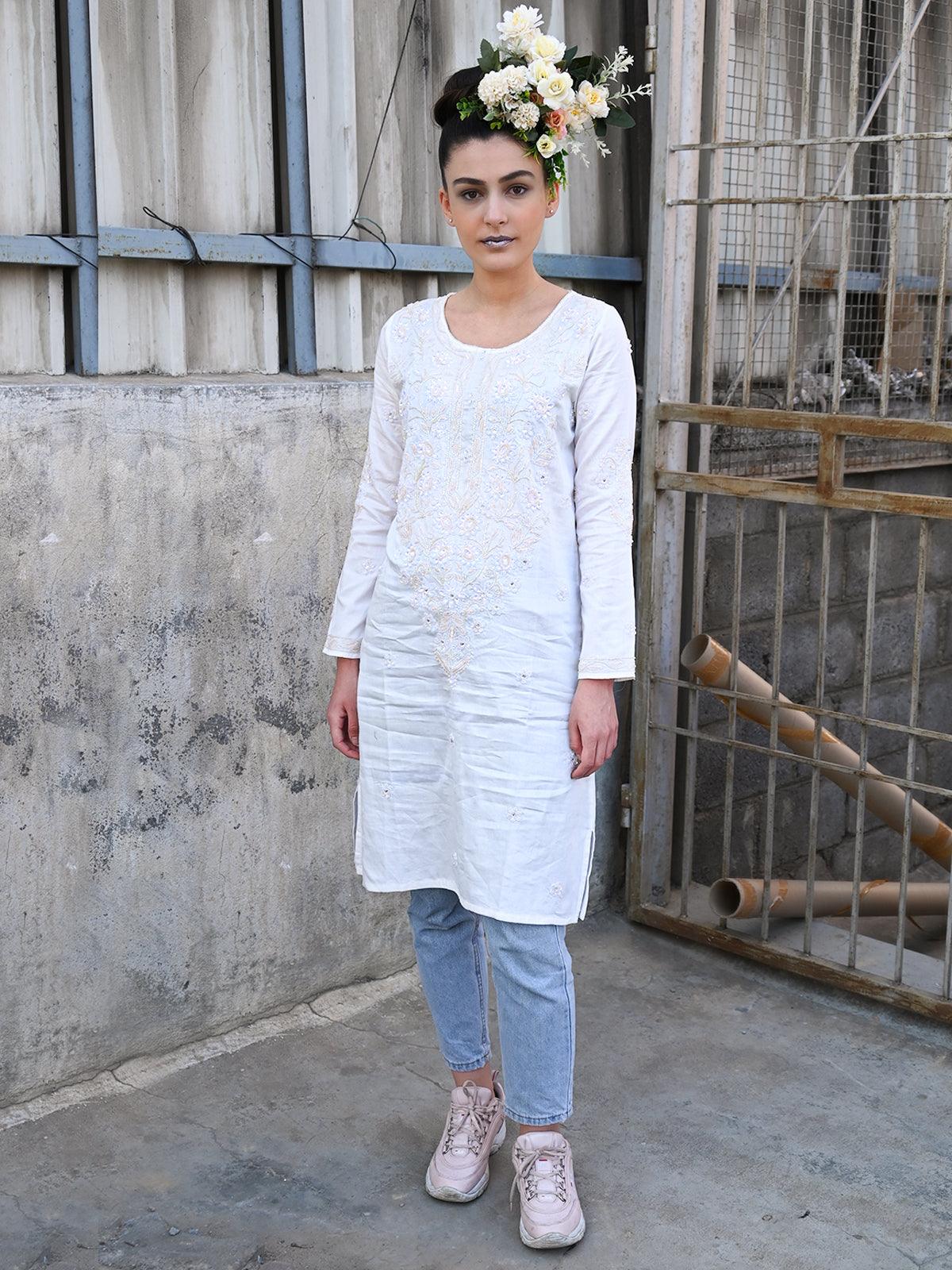 Rajwada Style White Cotton Elegant Kurta - Rajwada