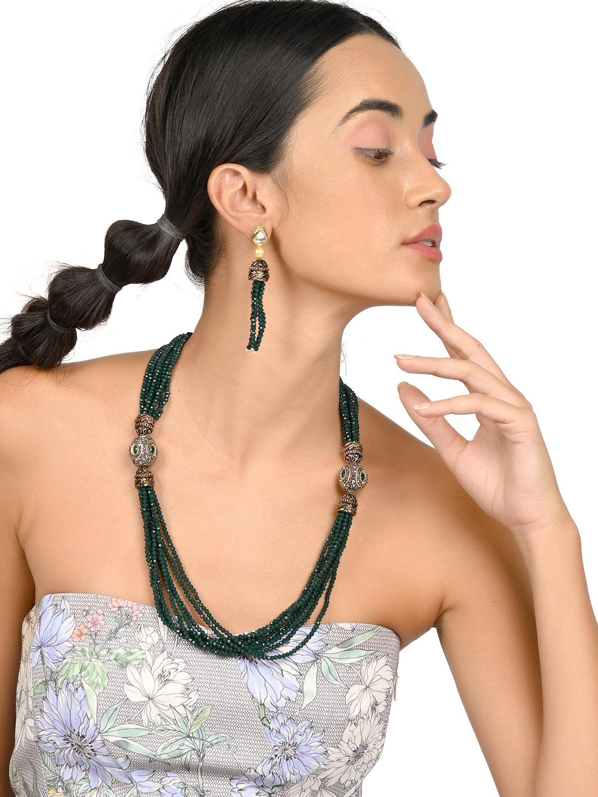 Olive green layered necklace set for women - Rajwada