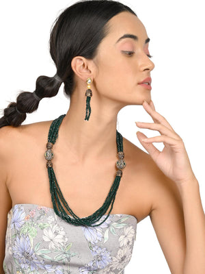 Olive green layered necklace set for women - Rajwada