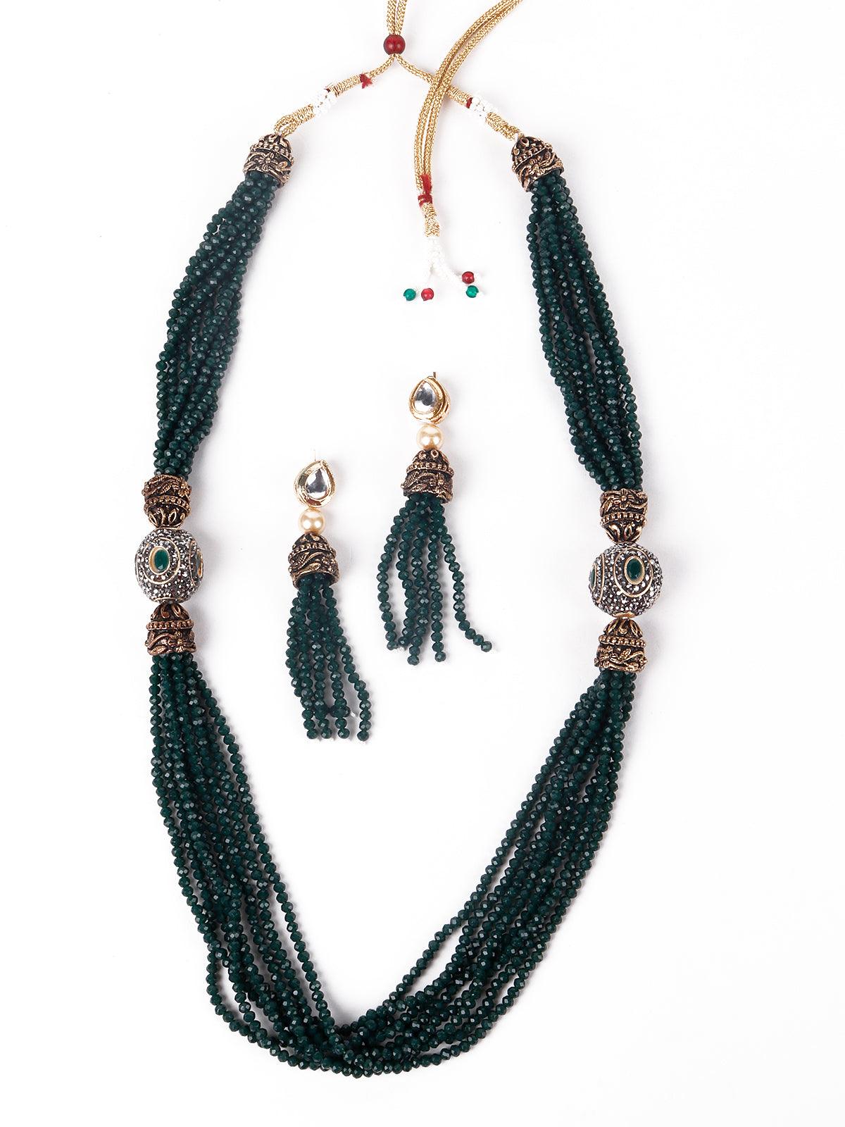 Olive green layered necklace set for women - Rajwada