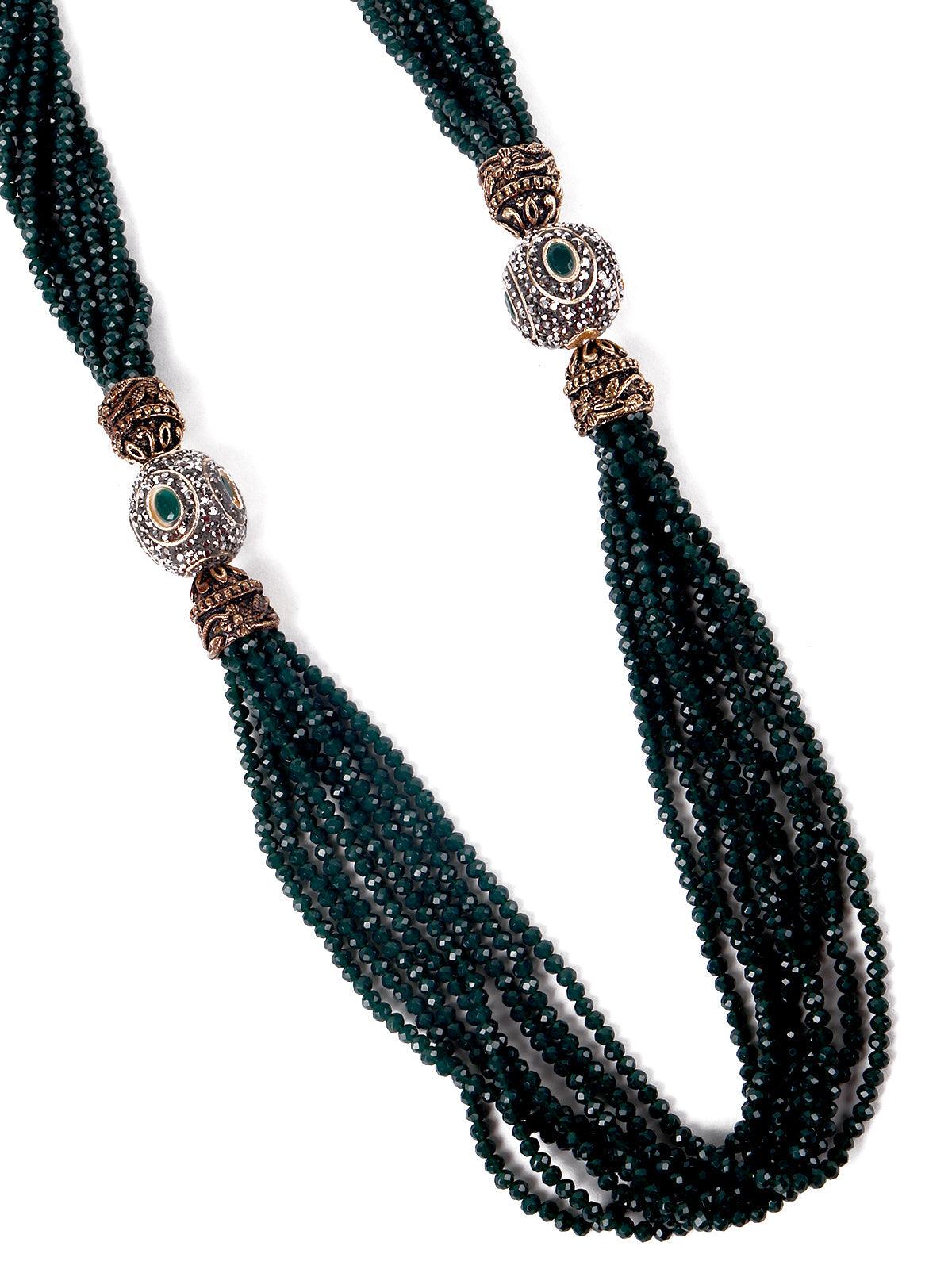 Olive green layered necklace set for women - Rajwada