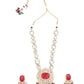 Opulant Red and White Embellished Long Necklace Set - Rajwada