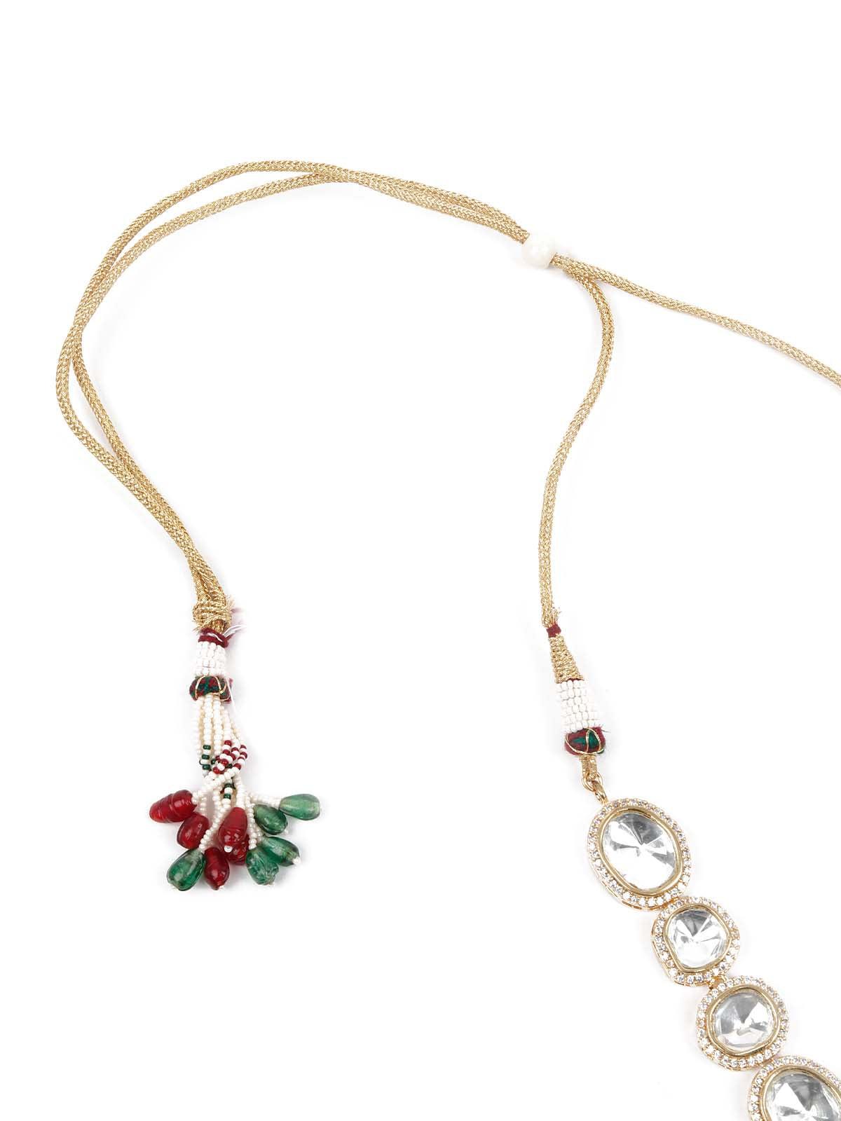 Opulant Red and White Embellished Long Necklace Set - Rajwada