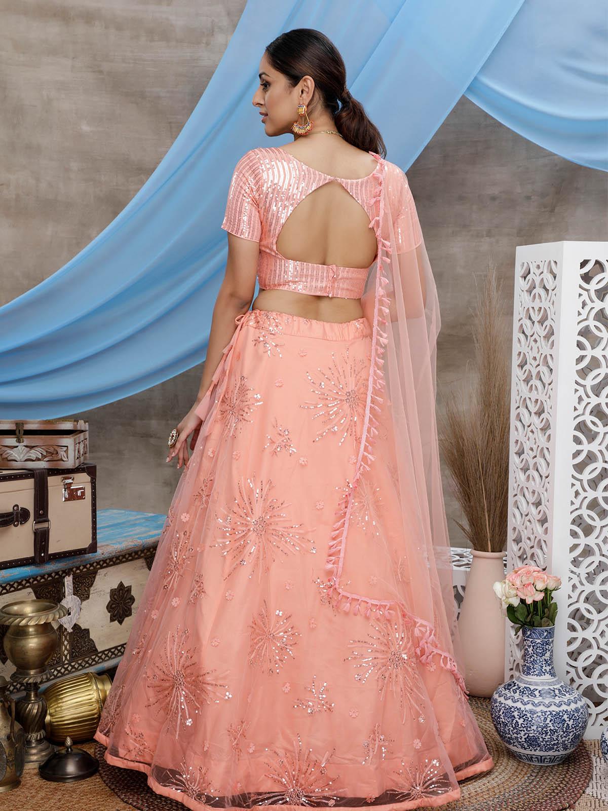 Orange Sequins Net Lehenga Set - Rajwada