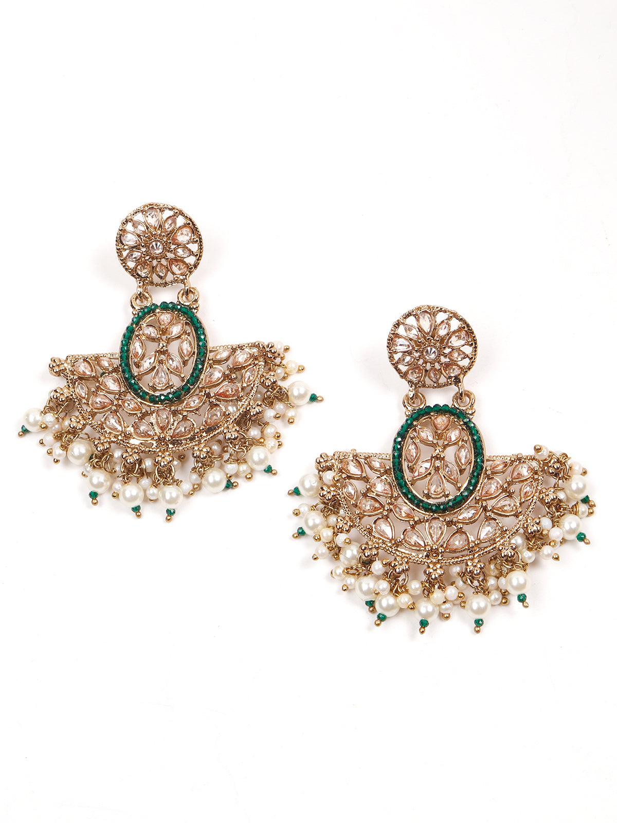 Oval Shape Rich Gold Tone Green Choker Set - Rajwada