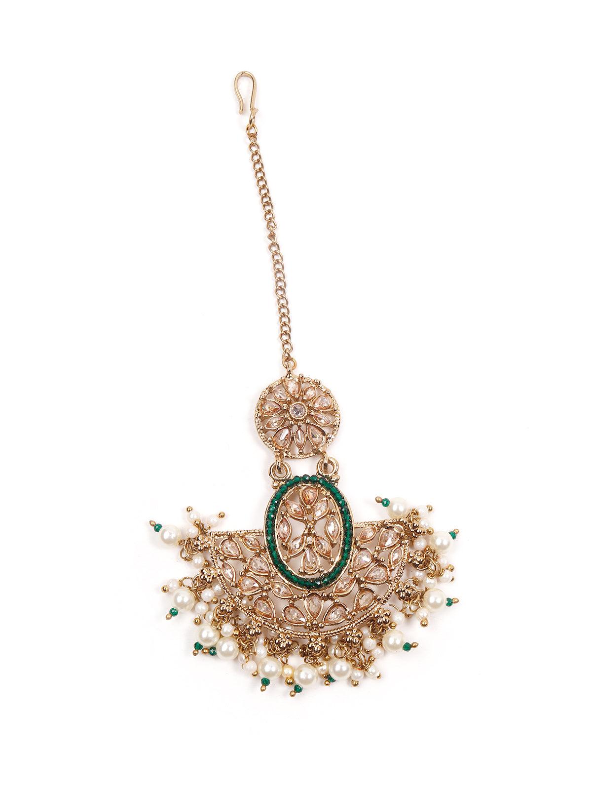 Oval Shape Rich Gold Tone Green Choker Set - Rajwada