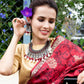 Oxidised Red Beaded Necklace With Earrings. - Rajwada