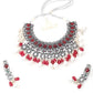 Oxidised Red Beaded Necklace With Earrings. - Rajwada