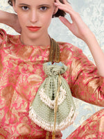 Parrot-green potli with pearls - Rajwada