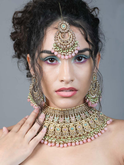 Pastel colour stunning fully embellished necklace for women - Rajwada