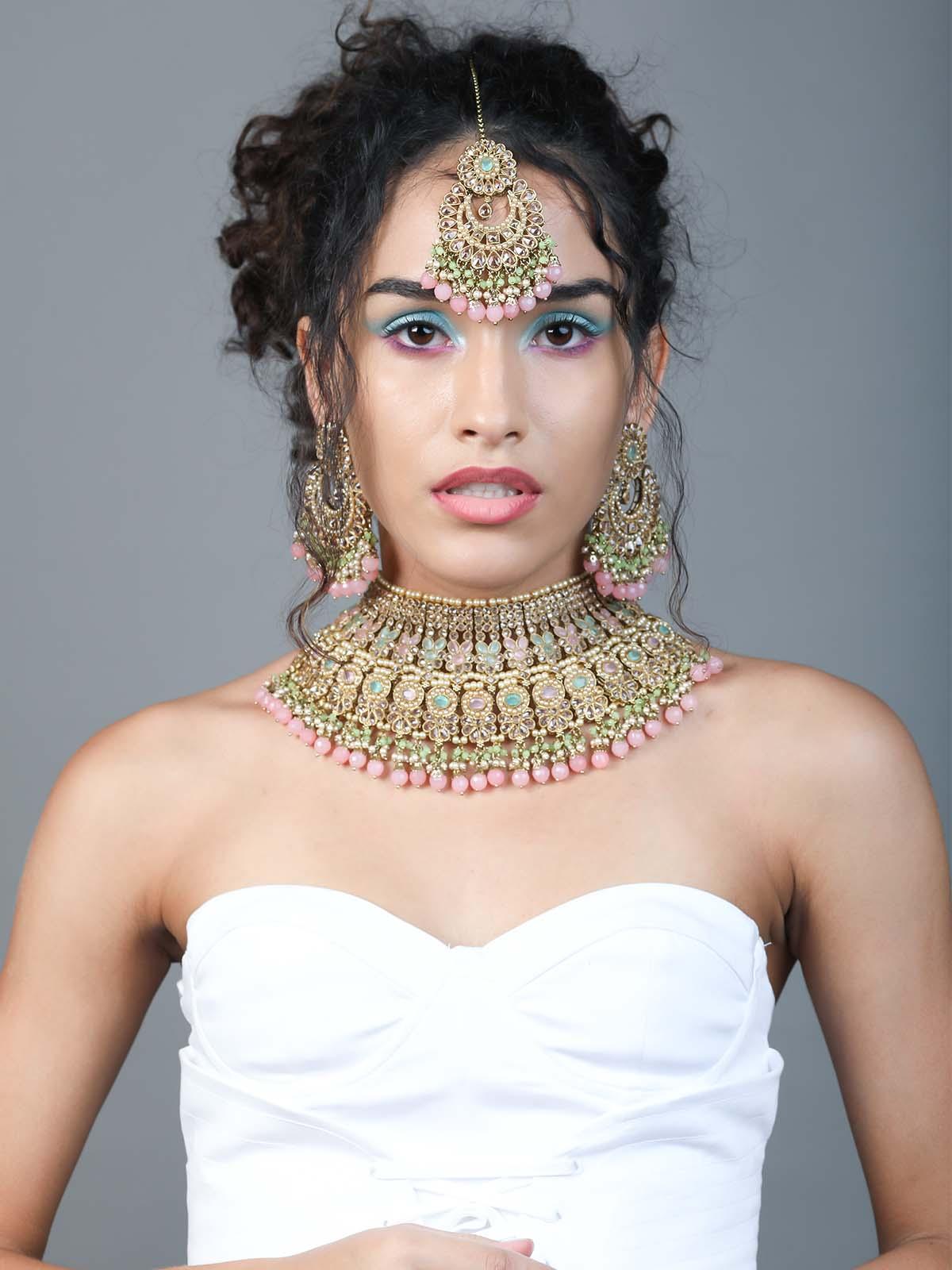 Pastel colour stunning fully embellished necklace for women - Rajwada