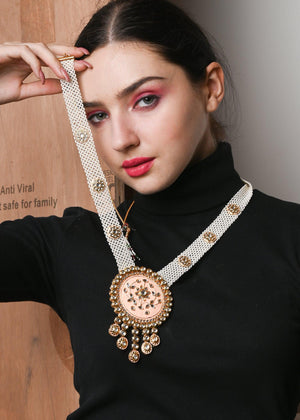 Pastel Pink Trendy Kundan Necklace Set - Rajwada