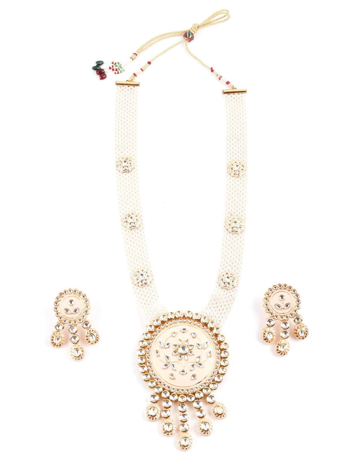 Pastel Pink Trendy Kundan Necklace Set - Rajwada