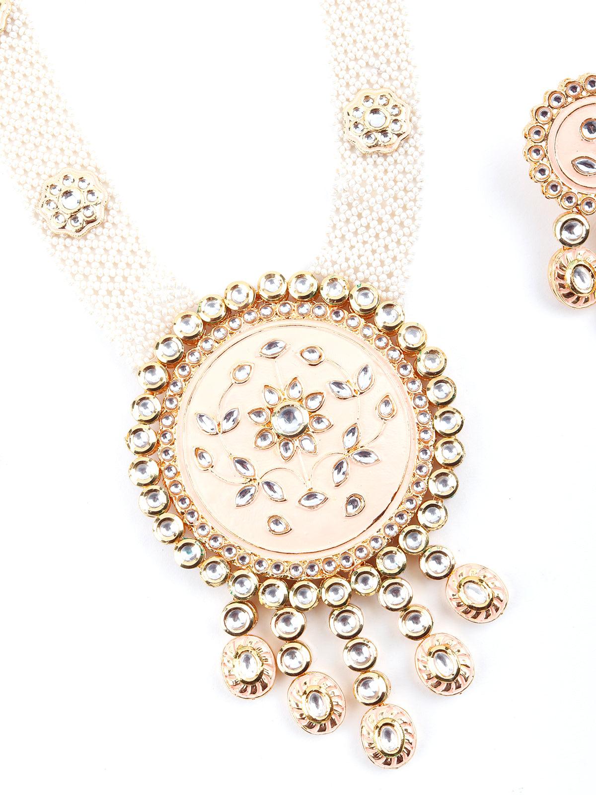 Pastel Pink Trendy Kundan Necklace Set - Rajwada