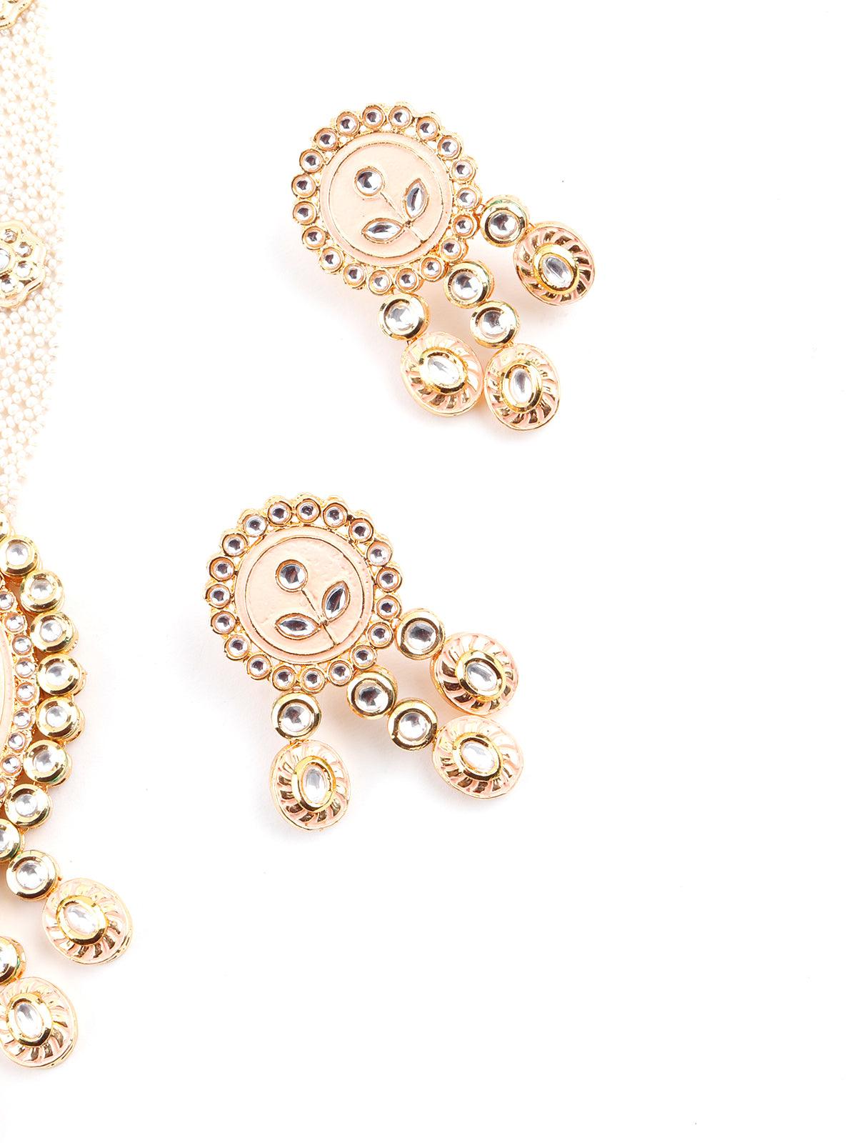 Pastel Pink Trendy Kundan Necklace Set - Rajwada